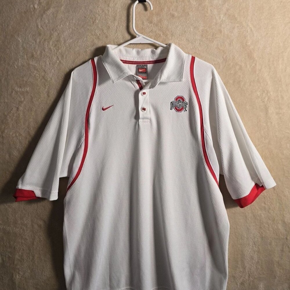 Nike Ohio State Buckeyes Polo Shirt Men Large White Red Team NCAA. 425
